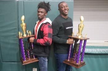 Columbia receiver Marquez Bell and linebacker Le’vontae Camiel received the team’s MVP awards for offense and defense at the team’s banquet on Thursday. Bell also received one of the Record Breaker awards and best WR award, while Camiel also received one of the Captains awards on defense. (JORDAN KROEGER/Lake City Reporter)