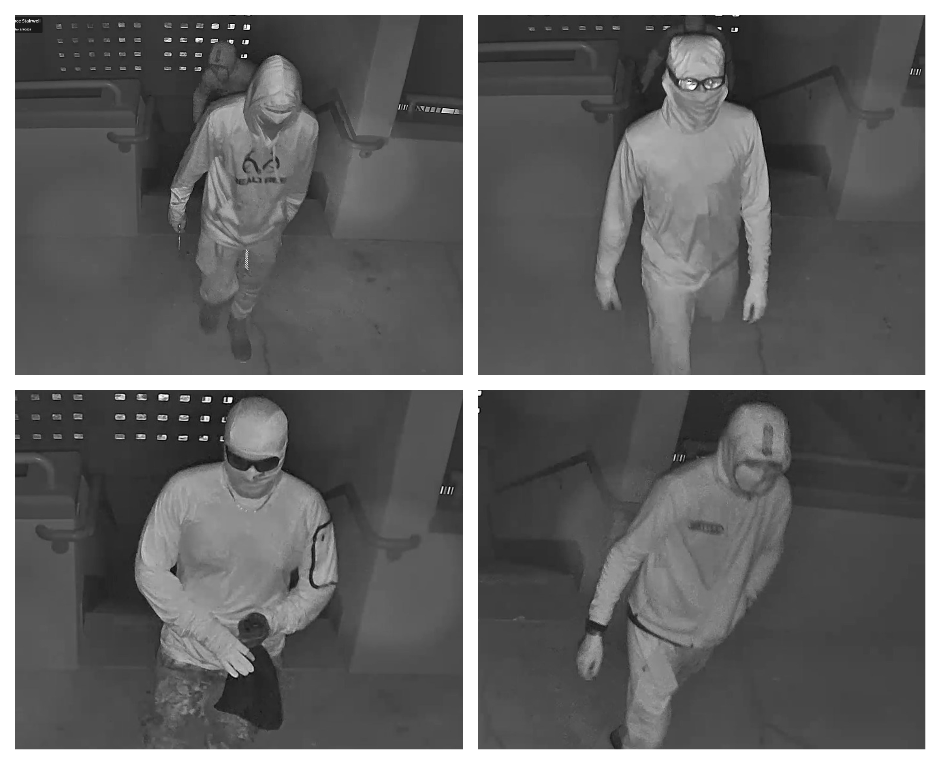 Fort White High School was burglarized and vandalized in the overnight hours of Wednesday night and Thursday morning. The Columbia County Sheriff’s Office is looking for help in identifying the four suspects caught on video surveillance from the school. (COURTESY COLUMBIA COUNTY SHERIFF'S OFFICE)