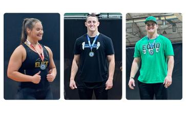 Suwannee High weightlifters Savannah White (left), Sam Wainwright (middle) and Will Wainwright (right) won their weight classes at USA Weightlifting’s Florida State Championships last weekend. (COURTESY)