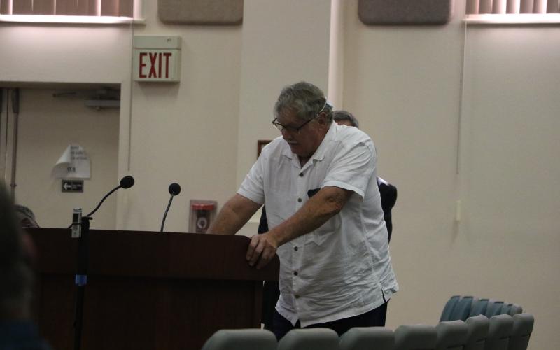 Jeffrey Hill, a Columbia County resident, told the County Commission to not accept any deal with the Suwannee River Water Management District about his property. The county and district reached an agreement two years ago about how to move forward with the Hill dam parcel. (MORGAN MCMULLEN/Lake City Reporter)